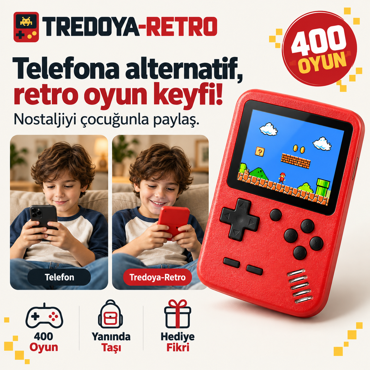 Tredoya-Retro™ 400 Oyunlu Taşınabilir Mini Oyun Konsolu